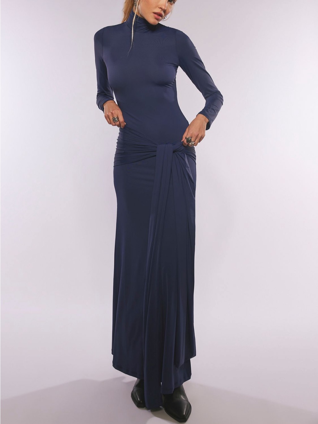 Free People Navy Long-Sleeve Maxi Dress With Side Knot